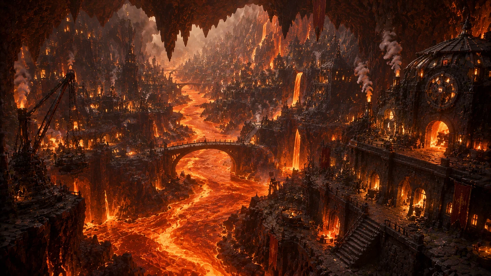 Fantasy city illuminated by lava